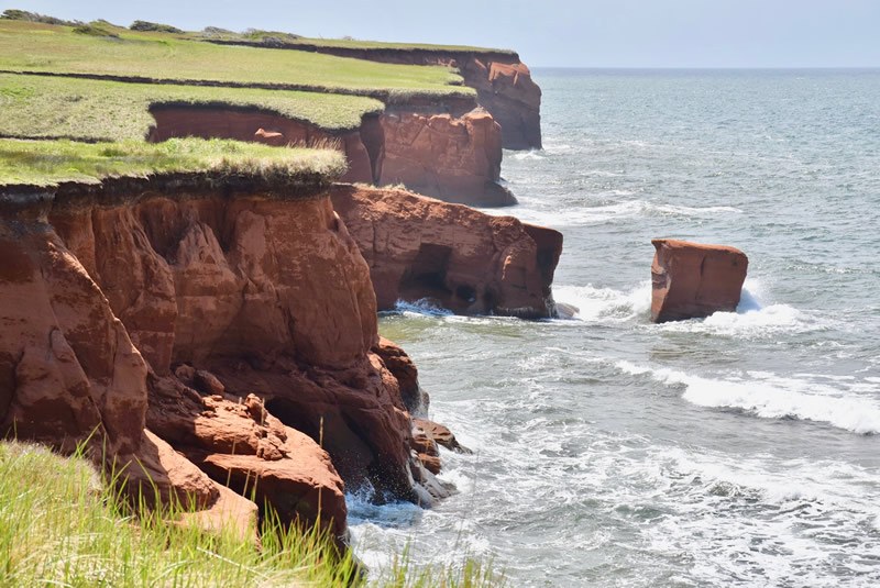 Magdalen Islands' coves and caves in Canada.