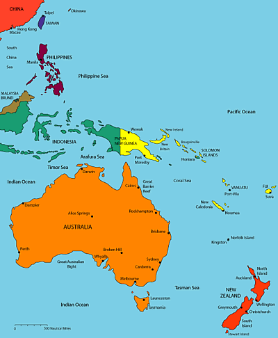 Map of Australia and Australasia.