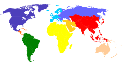 Map of world for multi-country programs to teach English.
