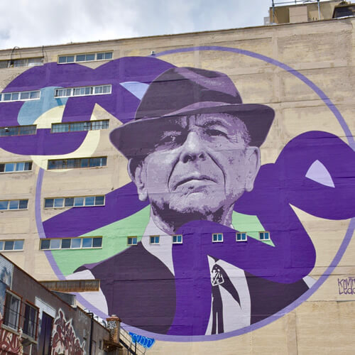 Mural of Leonard Cohen in Montreal.