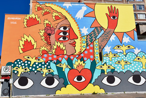 Mural "The Sun Keeper" at International Mural Festival in Montreal.