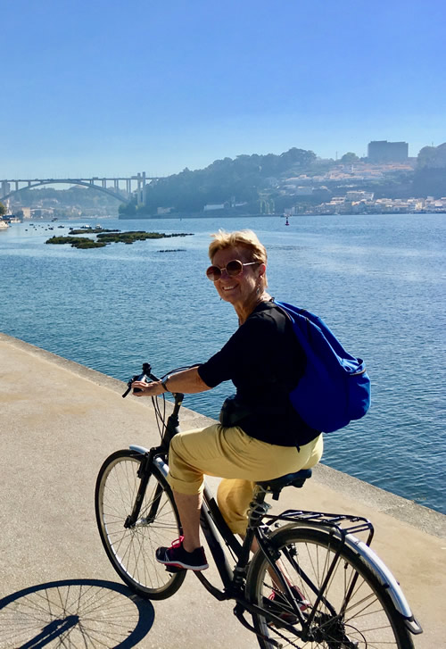 Bicycling along the Douro River in Portugal.