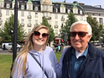 Senior John Dwyer with his daughter in Oslo.