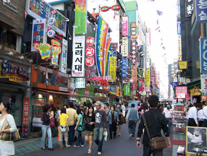 Myeong Dong street downtown Seoul, South Korea.