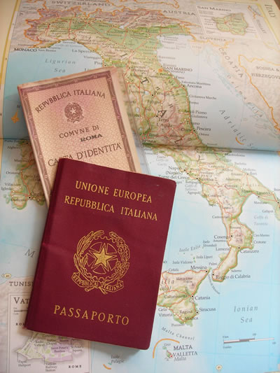 Id Card Passport over map of Italy