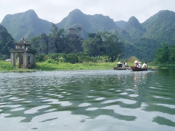 Boat ride to Perfume Pagoda in Vietnam.
