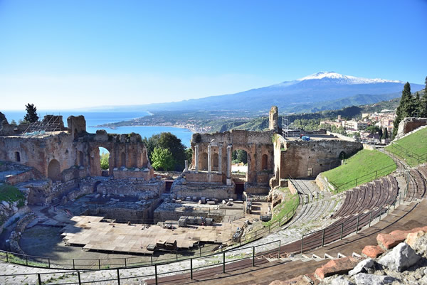 The Teatro Greco in Taormina is near a great Italian language school.