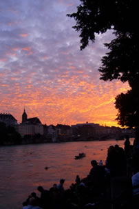 Basel, Switzerland, at sunset.
