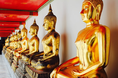 Gold Buddhas in Bangkok, Thailand where Sarah studied.