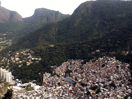 View of Rocinha favela in Rio de Janeiro, Brazil.