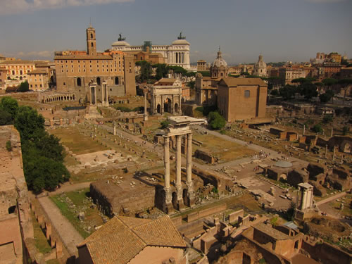 Walk through the Roman Forum and admire it from above in Rome.