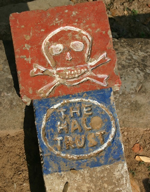 One of many land mine warning signs in Cambodia.