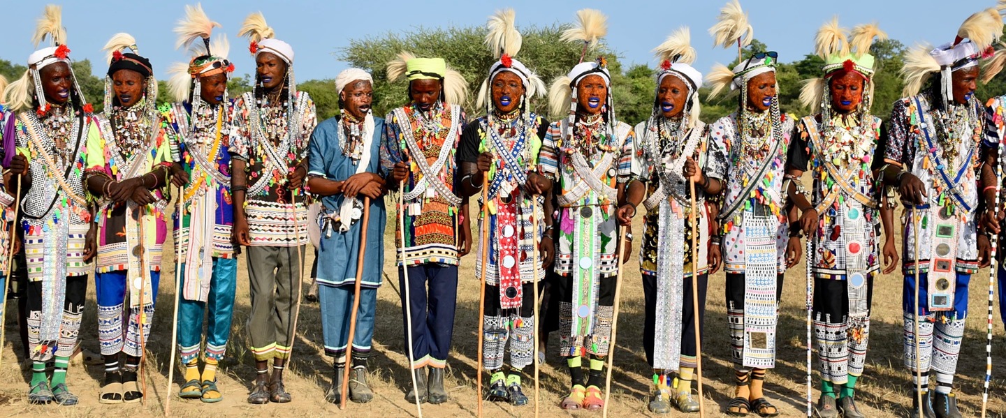 Lineup of Wodaabe dancers at the Gerewol Festival in Chad