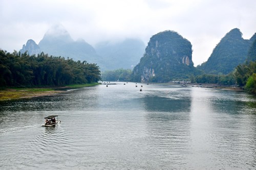 Karst Mountains around river in Yangshuo in Guizhou Province.