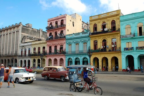 Old Havana's pastel-colored colonial buildings.