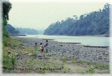 Machiguenga Indians along Amazon River.