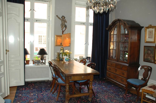 Dining room of the author's rental apartment in Stockholm, Sweden.