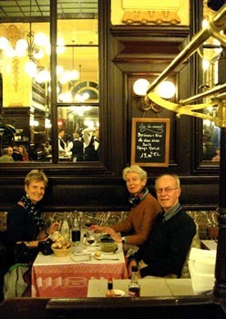 Brasserie in Paris with three eating together, including the author.