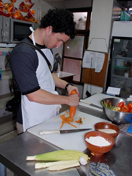 Student at work in the cooking school.