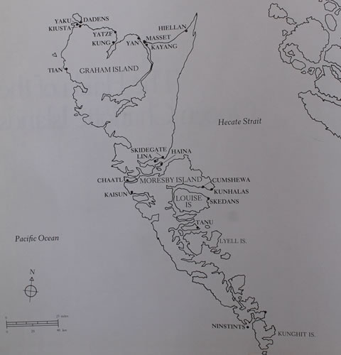 Map of Haida islands, Canada.