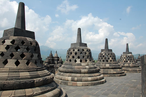 The Borobudur temple complex in Yogyakarta, Indonesia.