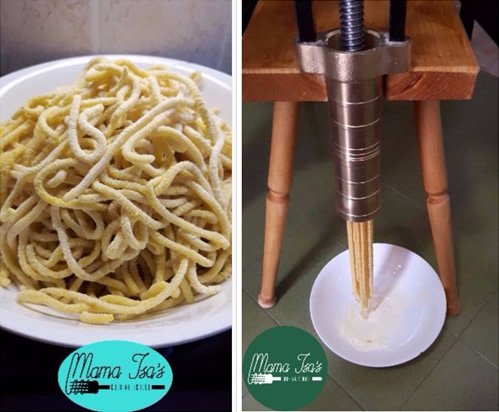 Mama Isa offers cooking lessons making bigoli pasta in the Veneto, Italy.