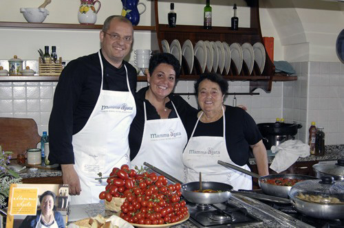 Mamma Agata in her kitchen teaching cooking classes in Italy.