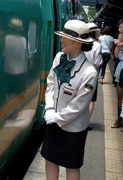 Hostess for luxury No Mori train..
