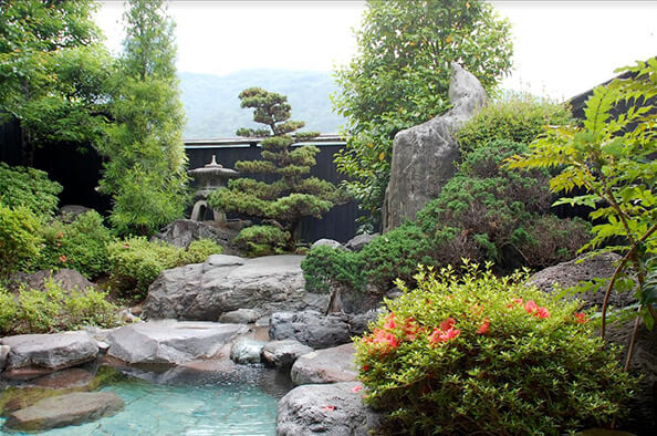 A beautiful onsen, or hot spring bath, in Japan.