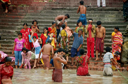 Bathing ghat along the Hooghly river in Kolkata.