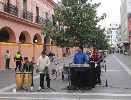 Blind street performers playing some afternoon Cuban salsa in Mexico.