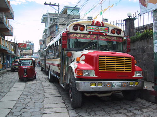 A chicken bus in Quetzaltenango, Guatemala.