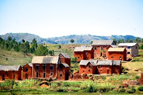 Red earth dwellings in the Merina, Madagascar.