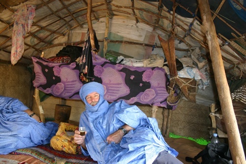 Author taking tea in a Tuareg Yurt.