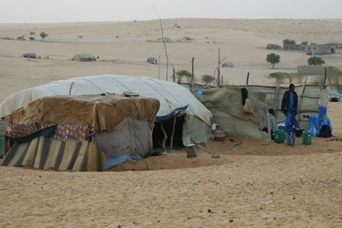 A Tuareg yurt in the Sahara Desert.