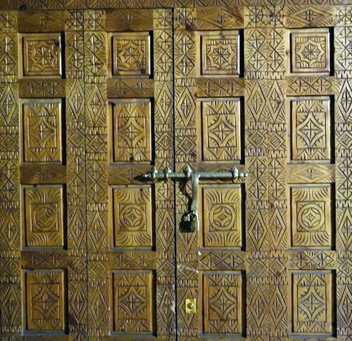 Golden inlaid door in Marrakesh, Morocco.
