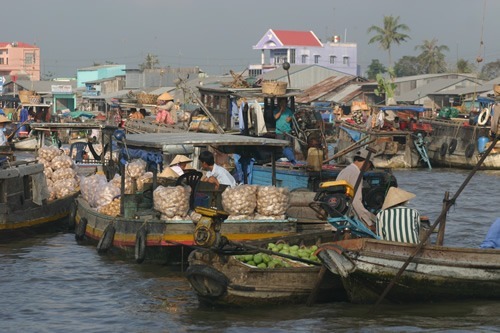 Floating markets on the Mekong River.