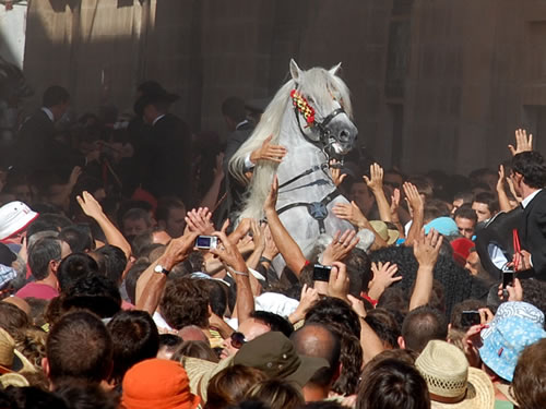 During the festival of Sant Joan in Menorca, Spain a white horse is celebrated.
