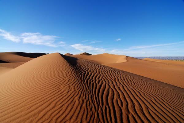 The great sand dunes of Chegaga in the Moroccan Sahara desert.