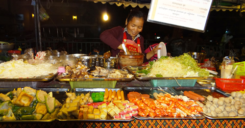 Food at market in Phnom Penh, Cambodia.