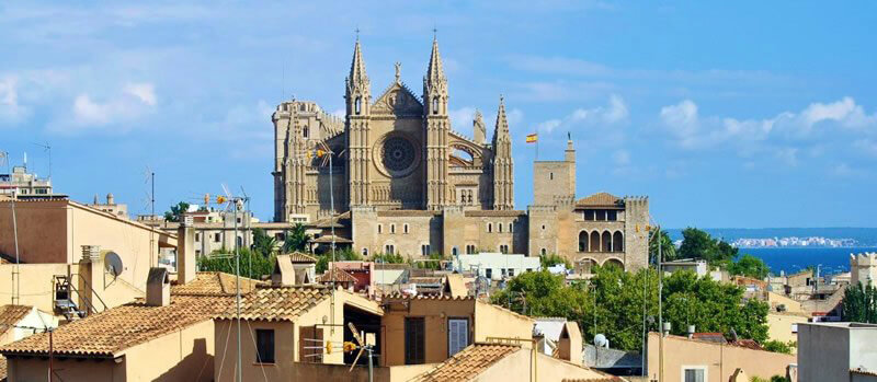 Le Seu Cathedral stands majestically above Palma de Mallorca, Spain.
