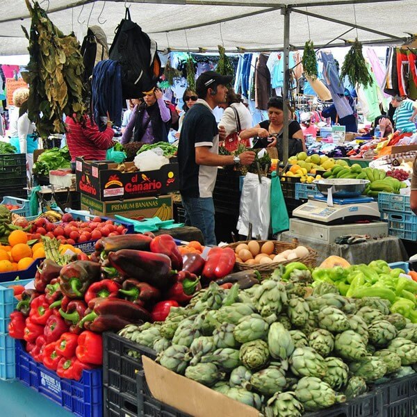 A typical fruit and vegetable market in Palma de Mallorca.