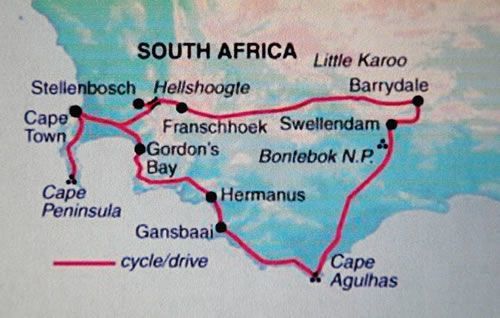Cycling map in South Africa.