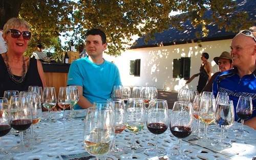 Wine tasting at the estate on a group tour.
