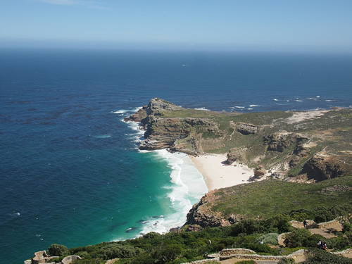 Views of cliffs and beaches from above Cape Town.