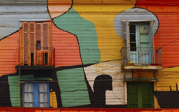 A pastel painted house in La Boca neighborhood of Buenos Aires.