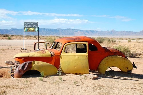 An old car abandoned in the desert of South Africa.