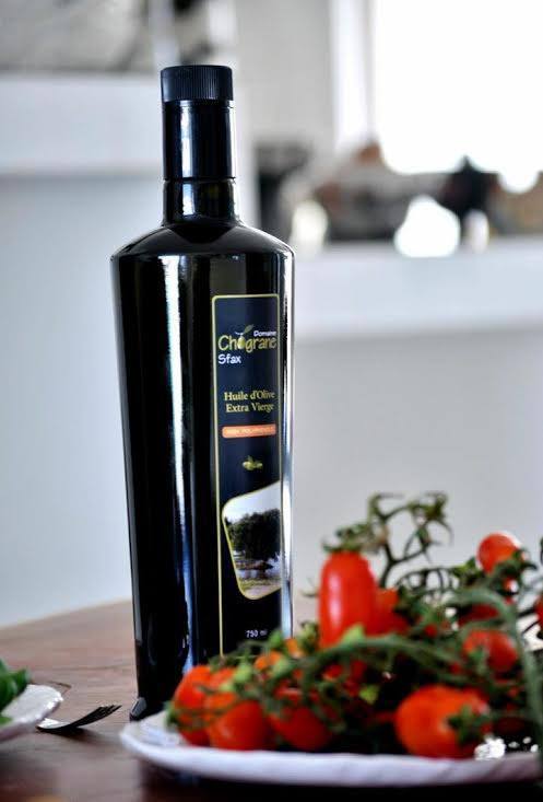 Fine olive oil in a bottle from the Chograne estate.