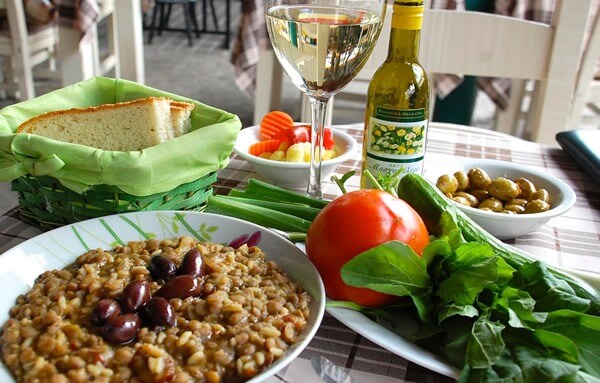 A healthy Mediterranean meal in Cyprus that is laid out on a table.