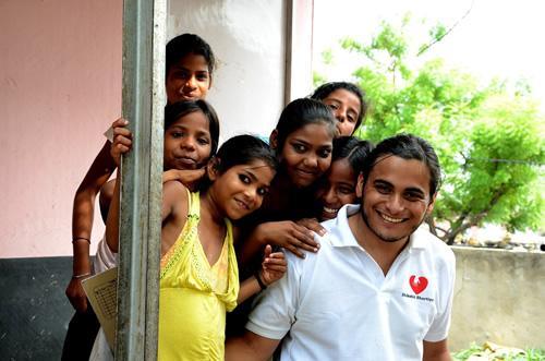 Volunteering with children in India.